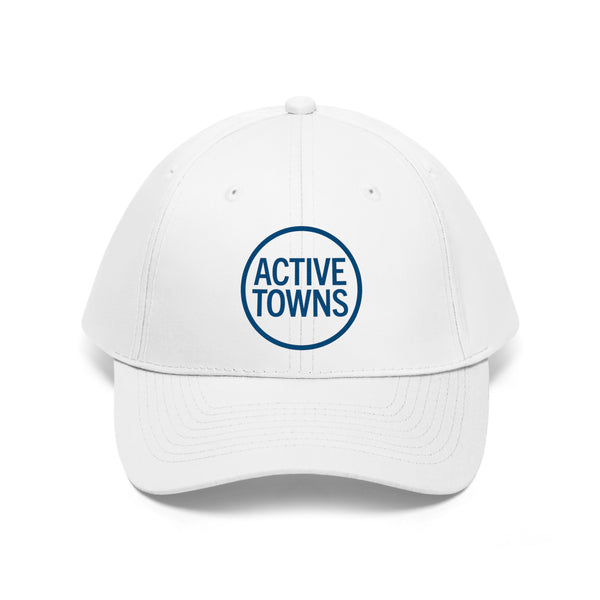 Active Towns logo hat - White with AT Blue embroidered lettering